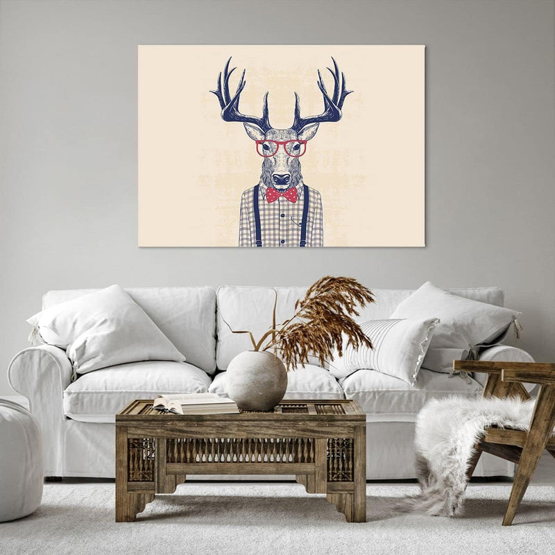 Bilder auf Leinwand 100x70cm Leinwandbild Charakter Hirsch Illustration hipster Gross Wanddeko Bild