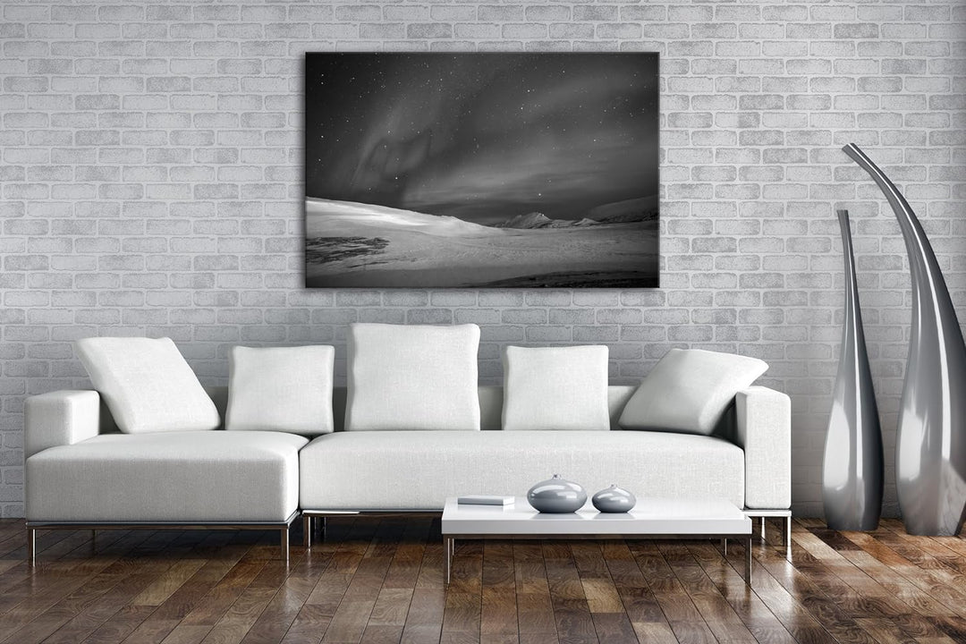 deyoli Polarlichter über dem nordischen EIS Effekt: Schwarz/Weiss Format: 120x80 als Leinwand, Motiv