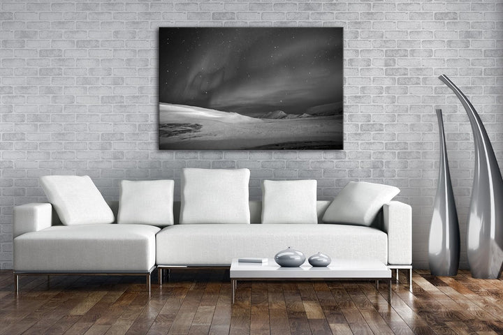 deyoli Polarlichter über dem nordischen EIS Effekt: Schwarz/Weiss Format: 120x80 als Leinwand, Motiv
