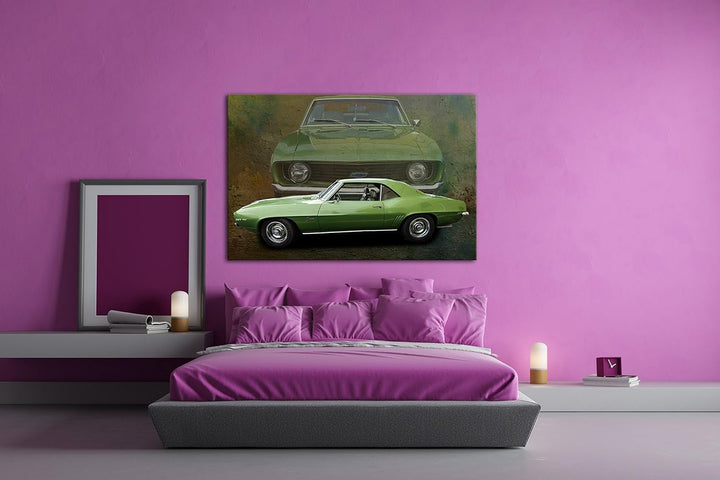 deyoli grüner Ford Chevy Format: 80x60 als Leinwand, Motiv fertig gerahmt auf Echtholzrahmen, Hochwe