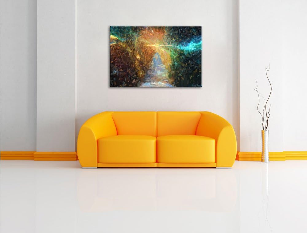 Pixxprint Treppe in die Galaxis als Leinwandbild/Grösse: 100x70 cm/Wandbild/Kunstdruck/fertig bespan