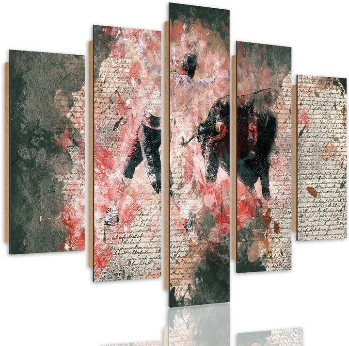 Bilder 5 Teilig Abstraktion Deco Panel Kunst Stierkampf Bulle rosa 100x70 cm Deco panel 100x70 cm A,