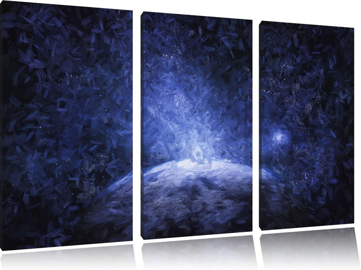 Pixxprint Sicht vom Mond auf die Erde Pinsel Effekt 3-Teiler Leinwandbild 120x80 Bild auf Leinwand