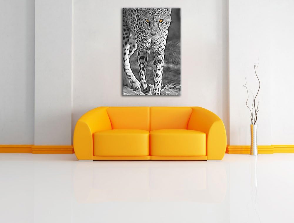 anpirschender listiger Gepard schwarz/weiss Deluxe Format: 100x70 cm auf Leinwand, XXL riesige Bilde