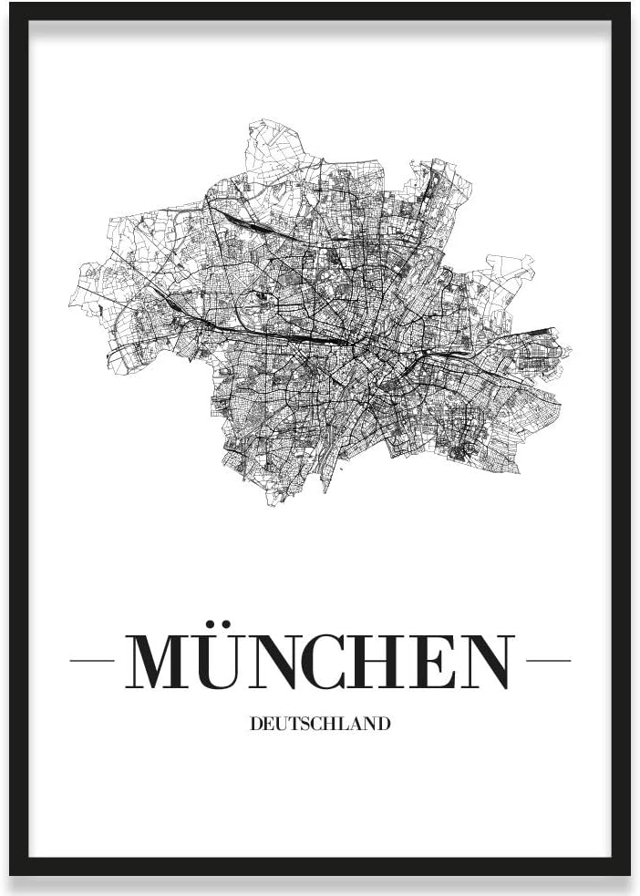 JUNIWORDS Stadtposter, München, Wähle eine Grösse, 21 x 30 cm, Poster mit Rahmen, Schrift A, Weiss 2