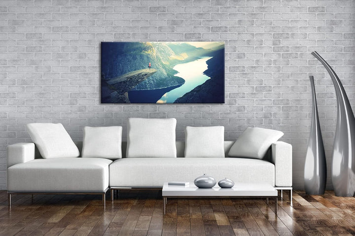 atemberaubende Aussicht eines Fjords Panorama 80x40 cm als Leinwandbild, Motiv fertig gerahmt auf Ec