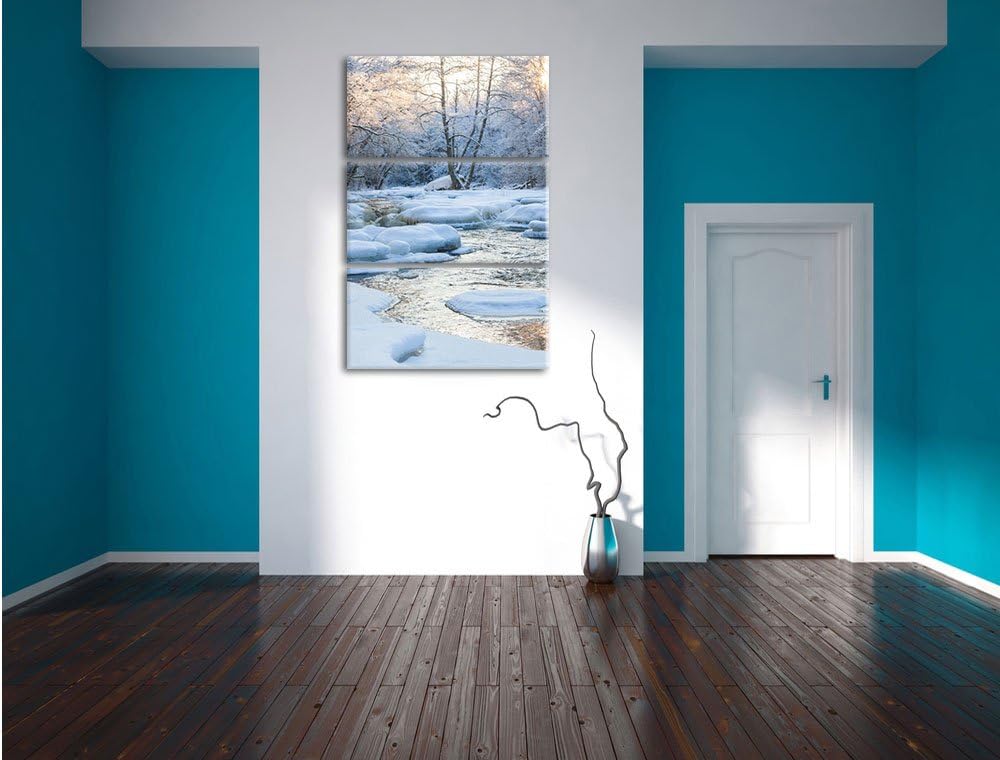 Pixxprint Bach in Winterlandschaft 3-Teiler Leinwandbild 120x80 Bild auf Leinwand