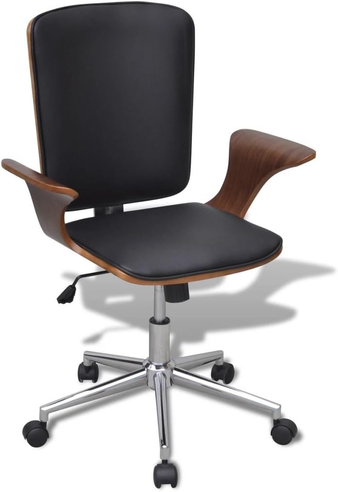 Tidyard Schreibtischstuhl Bürostuhl Drehsessel mit Höhenverstellbar, Holzrahmen, Schwarz + Braun, 69