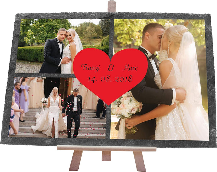 wandmotiv24 Schiefertafel Hochzeit mit Staffelei, Personalisierbar Digitaldruck Farb-Fotos + Vorname