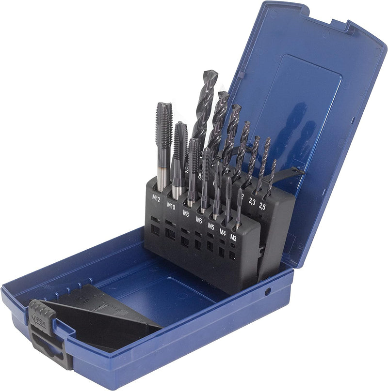 WSH-TOOLS Maschinengewindebohrer Set Durchgangsloch M3, M4, M5, M6, M8, M10, M12 HSSE-Co5 Kunststoff