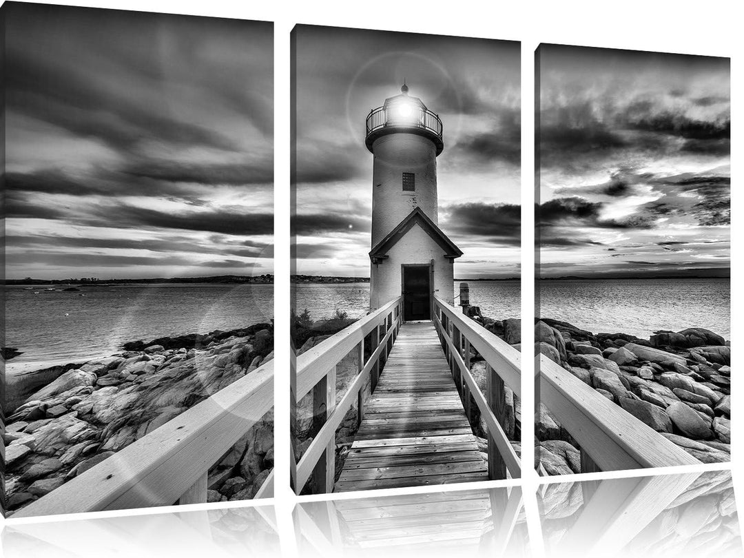 Pixxprint Leuchtturm bei Sonnenuntergang als Leinwandbild/Grösse: 3 Teilig (120x80) cm/Wandbild/Kuns
