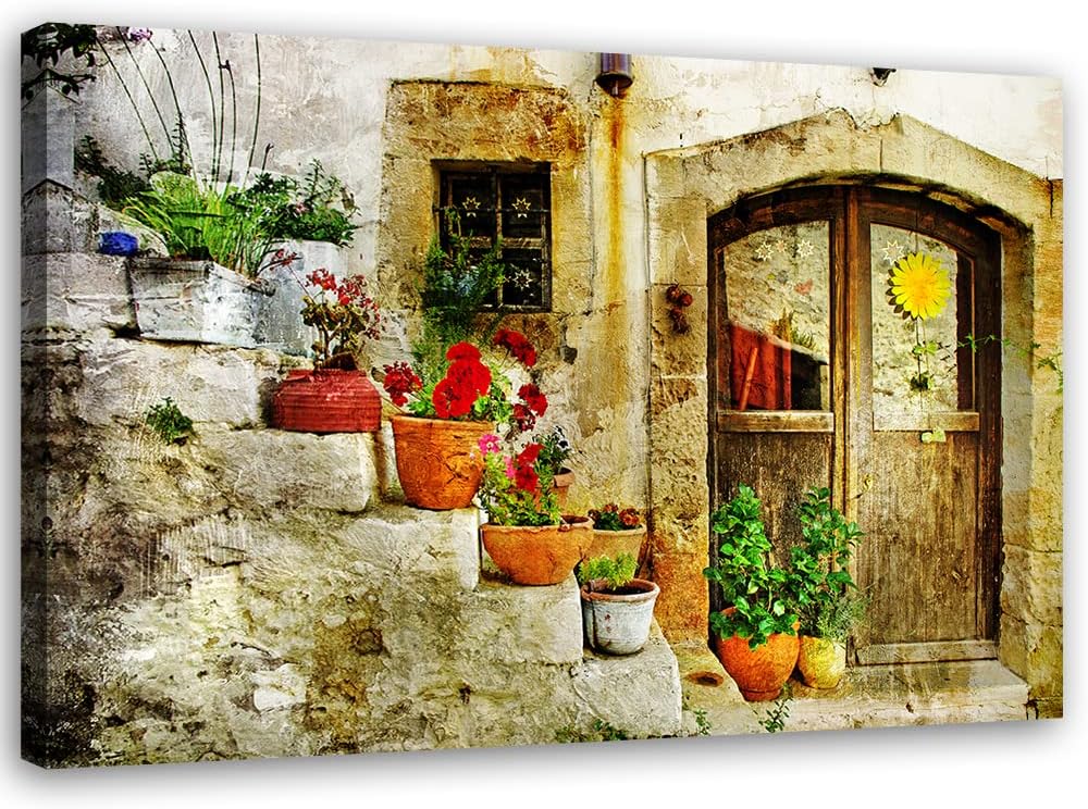 Feeby Vlies Leinwandbild Balkone Pflanzgefässe Fenster Toskana Italien 90x60 cm Druckbild Wandbild W