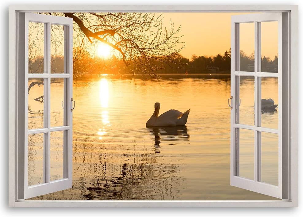 Feeby Viles - Leinwand Bilder - Fensterblick Natur- 90x60 cm- Deko Wohnzimmer - Wandbilder Schlafzim
