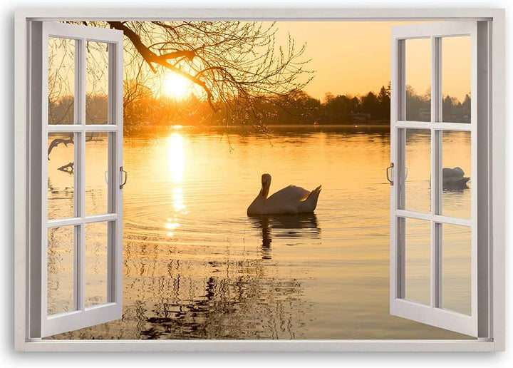 Feeby Viles - Leinwand Bilder - Fensterblick Natur- 90x60 cm- Deko Wohnzimmer - Wandbilder Schlafzim
