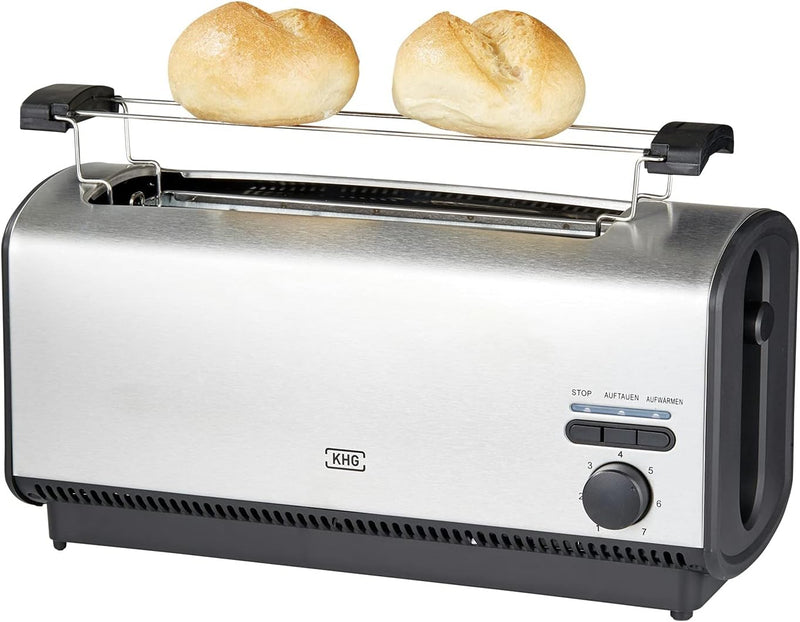 KHG Toaster TO-1200VS | Langschlitztoaster 4 Scheiben Edelstahl matt 1200 W | mit Brötchenaufsatz, 7