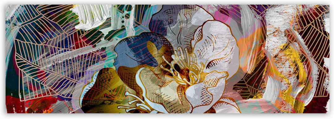 Wandbild XXL Blumenmotiv Deko Kunst Bilder stilvoll mehrfarbig 150x50 cm Deco panel 150x50 cm G, Dec