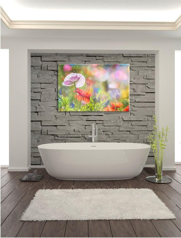 Pixxprint Kalifornischer Mohn im Frühling Kunst Buntstift Effekt, Format: 100x70 auf Leinwand, 100x7