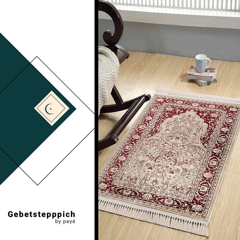 payé Teppich Gebetsteppich - Wohnzimmer Seccade Läufer Namaz - 70x125cm - Grün Beige Rot - mit Fransen Islam Weich Orientalisch Wanddeko