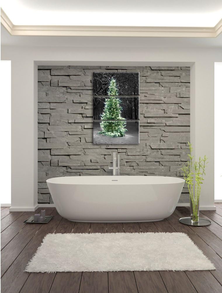 Pixxprint Weihnachtsbaum im Winterwald als Leinwandbild/Grösse: 3 Teilig (120x80) cm/Wandbild/Kunstd
