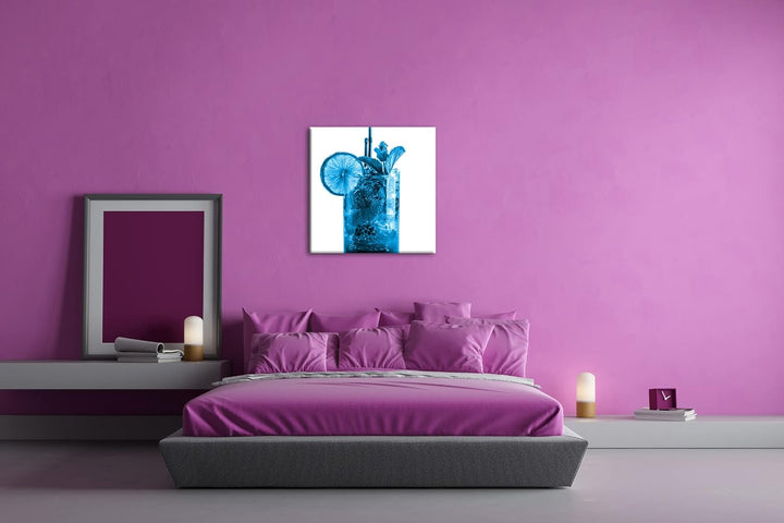 deyoli Cocktail Mojito Format: 60x60 Effekt: Monocrome Blau als Leinwand, Motiv fertig gerahmt auf E