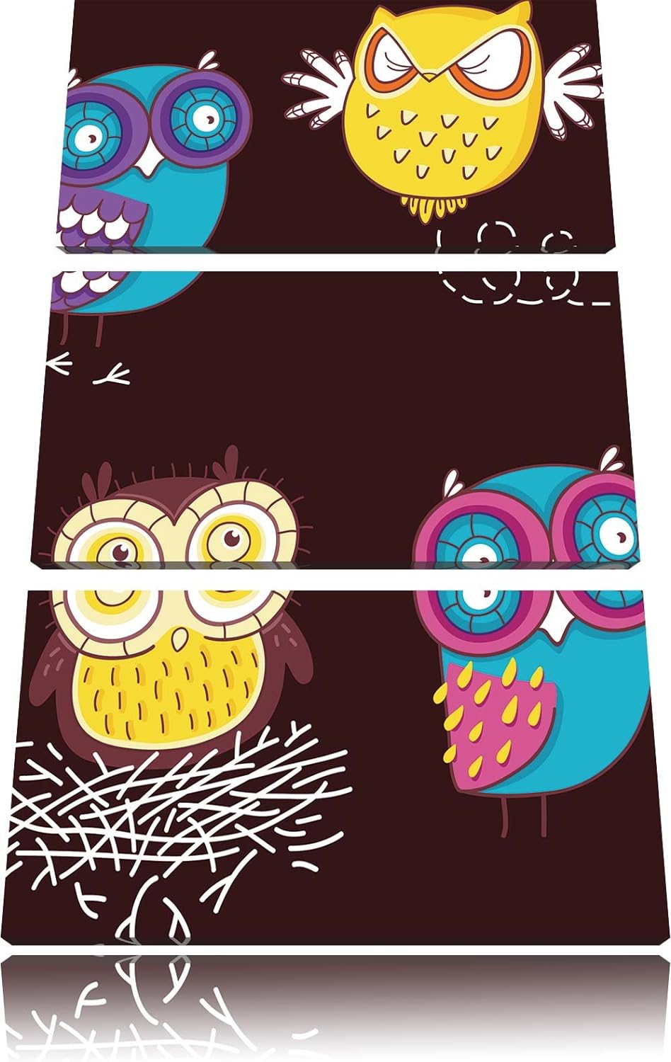 Pixxprint Verrückte Eulen für Kinder als Leinwandbild/Grösse: 3 Teilig (120x80) cm/Wandbild/Kunstdru