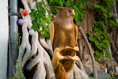 Windalf Deko Holz Eule Rayan h: 100 cm Eulen Figur Gartendeko Handarbeit aus Holz