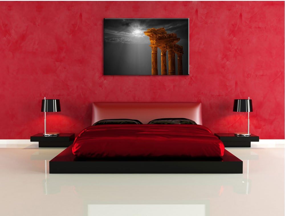 Pixxprint Antiker Apollontempel Schwarz/Weiss, Format: 100x70 auf Leinwand, riesige Bilder fertig ge