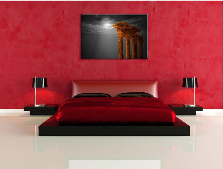 Pixxprint Antiker Apollontempel Schwarz/Weiss, Format: 100x70 auf Leinwand, riesige Bilder fertig ge