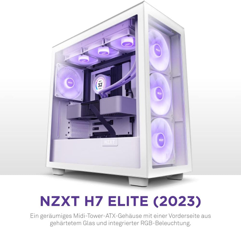 NZXT H7 Elite 2023 - CM-H71EW-02 - ATX Mid-Tower Gaming PC-Gehäuse - USB-C Port - Tempered Glass Fro