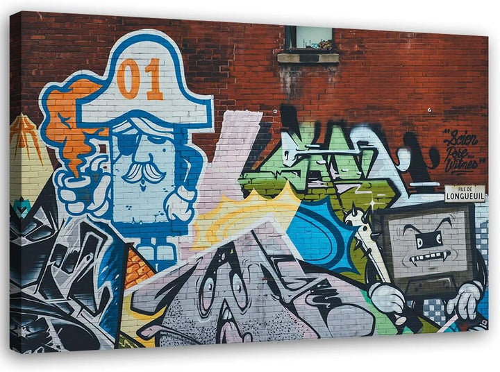 Feeby Vlies Leinwandbild Graffiti-Wandinschriften 80x60 cm Wand Bild Kunstdruck Deko Wohnzimmer Wohn