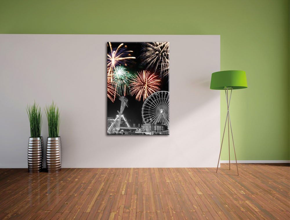 Pixxprint Silvester Feuerwerk schwarz/weiss als Leinwandbild/Grösse: 100x70 / Wandbild/Kunstdruck/fe