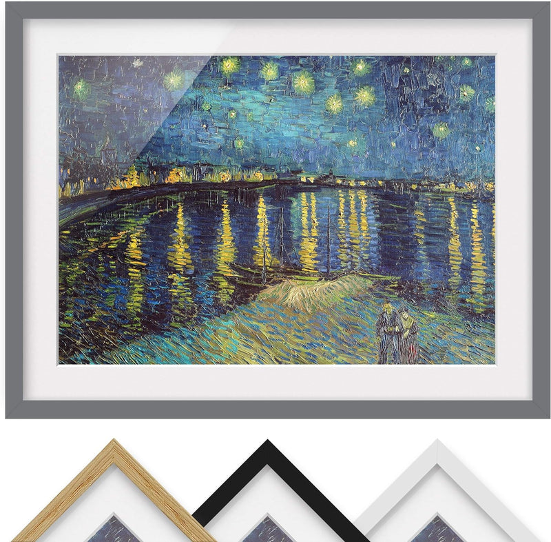 Bild mit Rahmen - V. Van Gogh - Sternennacht über der Rhône - Farbe Grau 40x55cm 40cm x 55cm Grau, 4