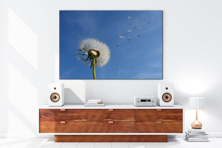 deyoli bezaubernde Pusteblume Format: 100x70 als Leinwandbild, Motiv fertig gerahmt auf Echtholzrahm