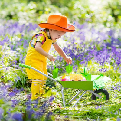 Hortem Kinder Schubkarre Set,5 STÜCKE Metallkonstruktion Kinderradlauf und Kindergartengeräte, Kinde