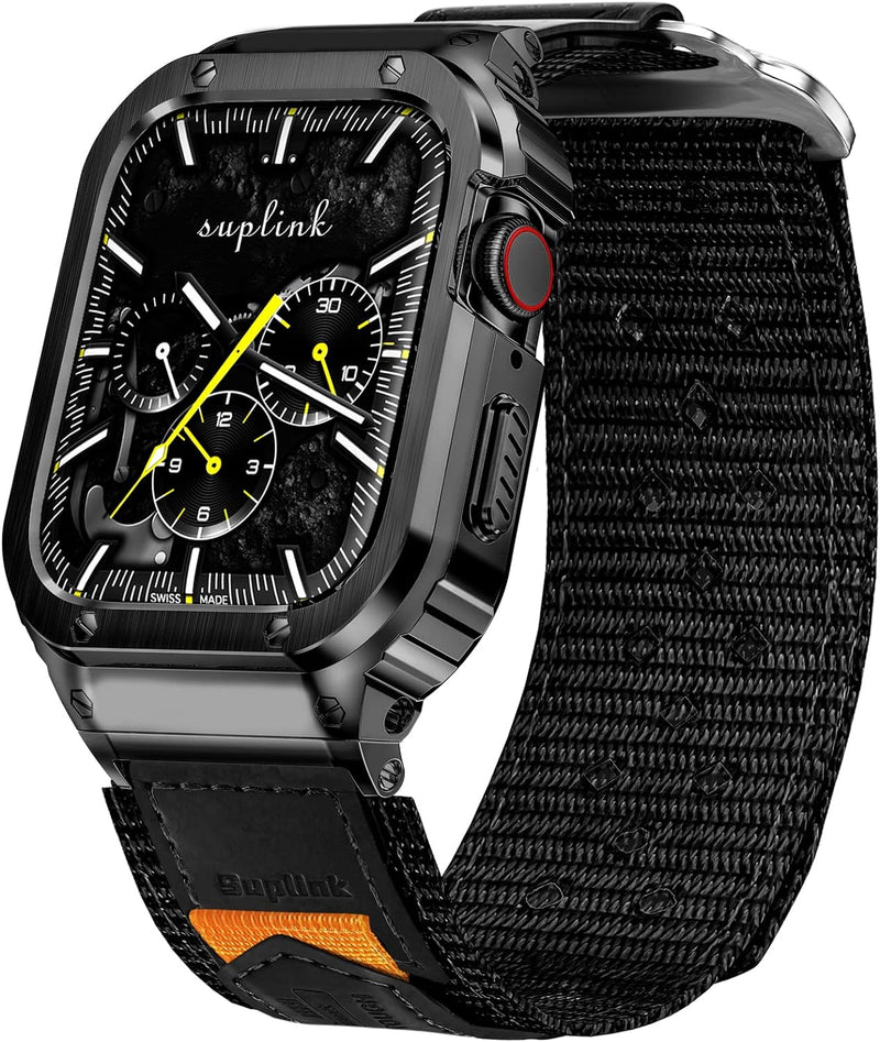 SUPLINK Metallgehäuse mit Nylonband Kompatibel mit Apple Watch Armband 40/41mm, Edelstahl Schutzhüll