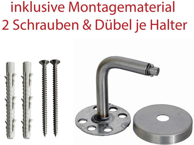 TIBU Handlauf Edelstahl 33,7 mm Geländer 0,3m - 6m, Länge 60 cm, Ende gerade Kappe und gewinkelte Ha