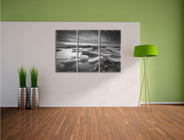 Pixxprint Extreme Eislandschaft als Leinwandbild/Grösse: 3 Teilig (120x80) cm/Wandbild/Kunstdruck/fe