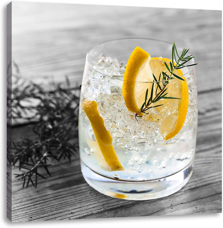 Pixxprint Drink mit Zitrone und Rosmarin als Leinwandbild/Grösse: 70x70 cm/Wandbild/Kunstdruck/ferti