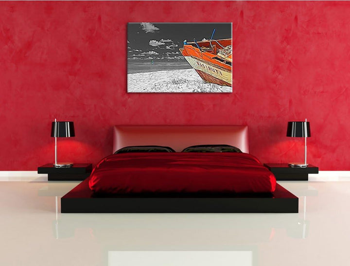 beeindruckendes Boot am Strand schwarz/weiss Deluxe Format: 100x70 cm auf Leinwand, XXL riesige Bild