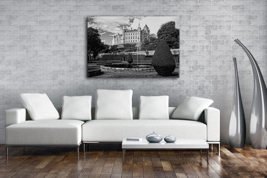 deyoli edles Schloss in Schottland Format: 80x60 Effekt: Schwarz/Weiss als Leinwand, Motiv fertig ge