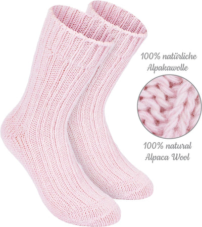 Brubaker 4 Paar Alpaka Socken sehr dick flauschig und warm - reine Alpakawolle 39-42 Beige- und Rosa