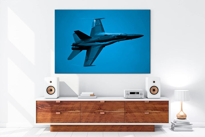 deyoli Blitz schneller Düsenjet Format 80x60 Effekt: Monocrome Blau als Leinwandbild, Motiv fertig g