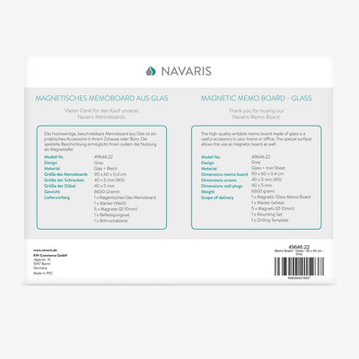 Navaris Magnettafel Magnetboard aus Glas - 90x60 cm Tafel magnetisch zum Beschriften - Magnetwand in