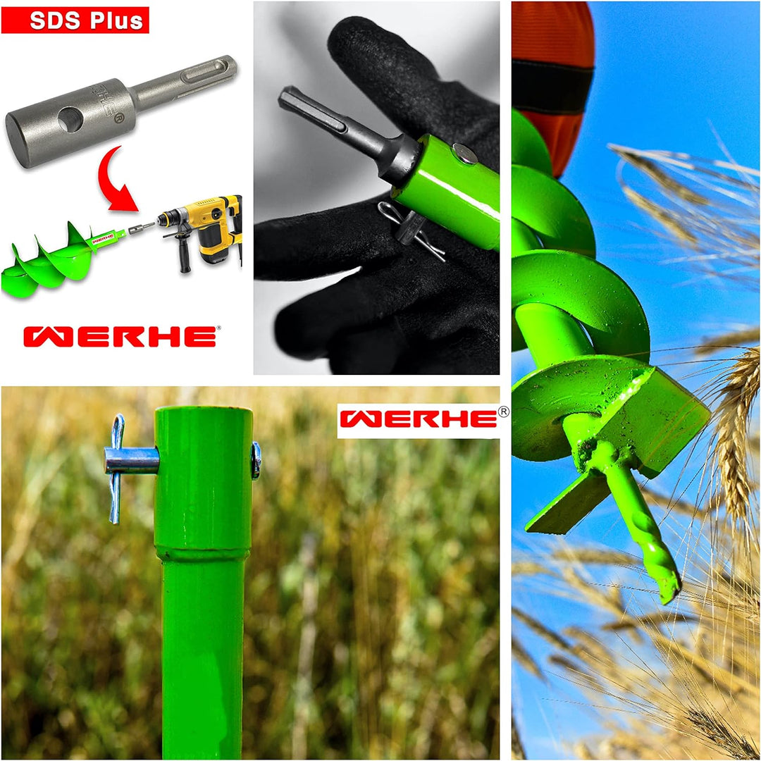 WERHE® Profi Bohrer VollStahl, Erdbohrer für bohrmaschine 40 mm extrem robust mit SDS Plus Adapter -