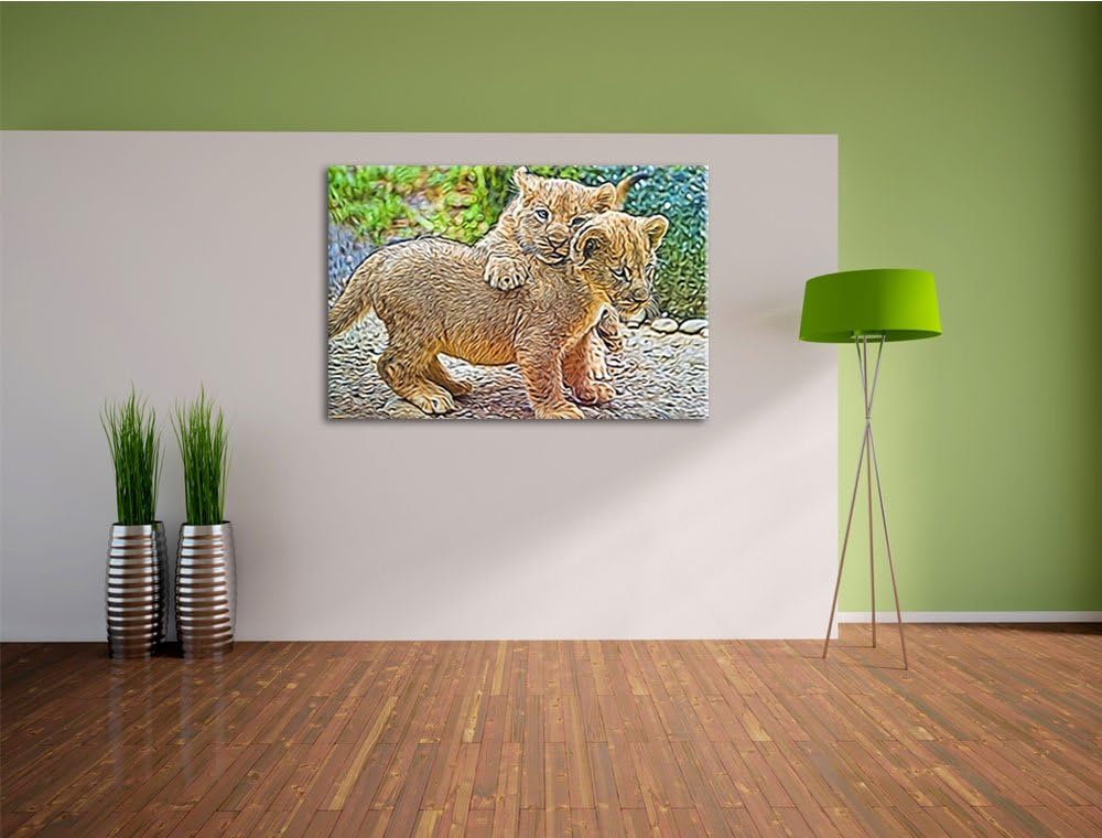 spielende Löwenjunge Deluxe Format: 100x70 cm auf Leinwand, XXL riesige Bilder fertig gerahmt mit Ke