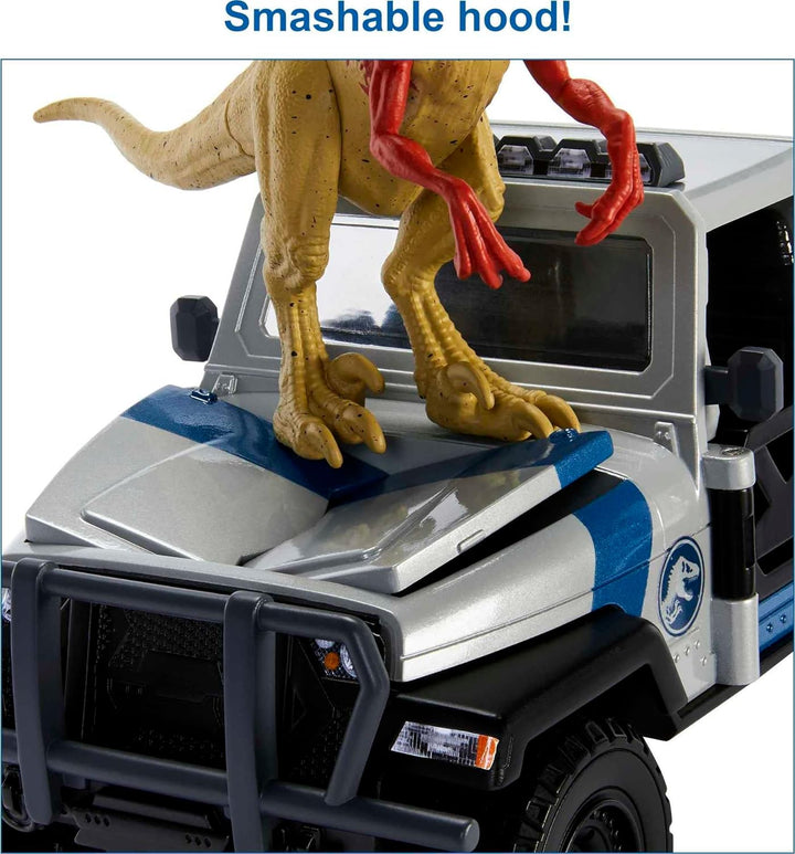 Jurassic World Truck Set Atrociraptor Dinosaurier & Menschliche Figur Filmfahrzeug mit Destruct Smas