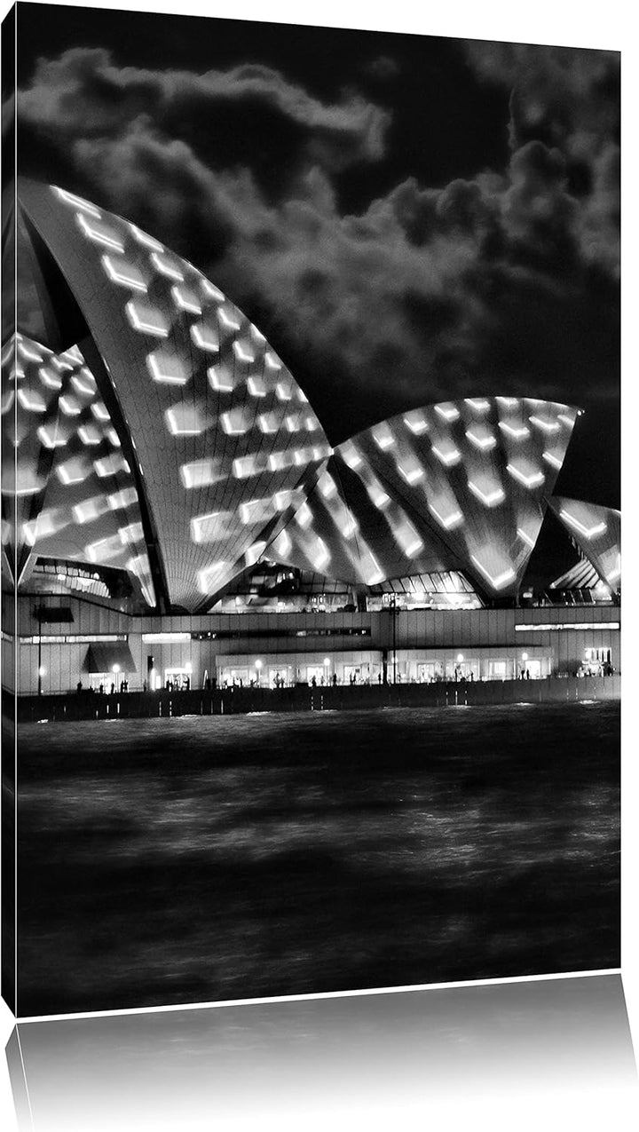 Pixxprint Monocrome, Sydney Opera House bei Nacht, Format: 100x70 auf Leinwand, 100x70