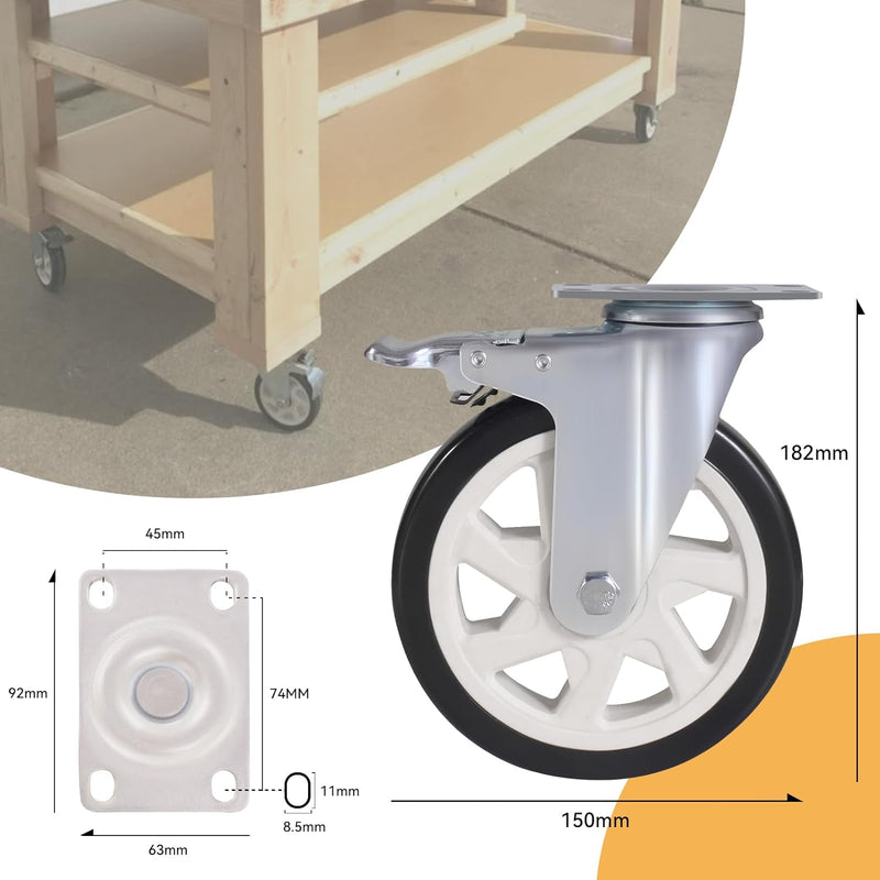BAOLIHUI 4er Set Lenkrollen für Möbel 150MM Möbelrollen mit Bremse Schwerlastrollen 1000kg Schwerlas