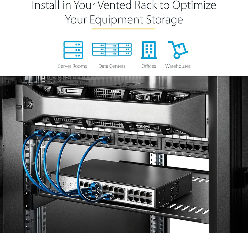 StarTech.com 1HE Fachboden - 1U perforiertes Universal-Rack-Montage-Regal für 19 Zoll Netzwerkschrän