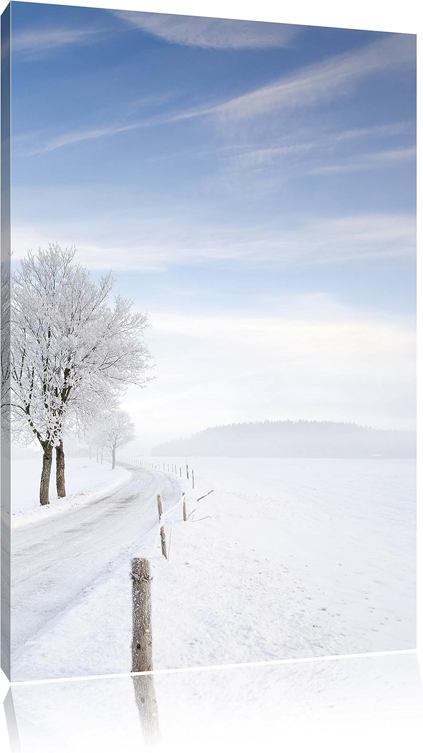 Pixxprint Baum im Schnee, Format: 100x70 auf Leinwand, XXL riesige Bilder fertig gerahmt mit Keilrah